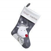 Deluxe Grey Knitted Reindeer Stocking 