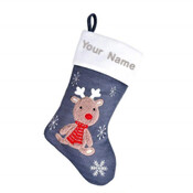 Deluxe Grey Knitted Reindeer Baby Stocking