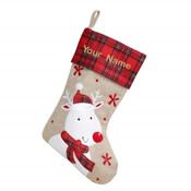 Deluxe Hessian Tartan Reindeer Stocking